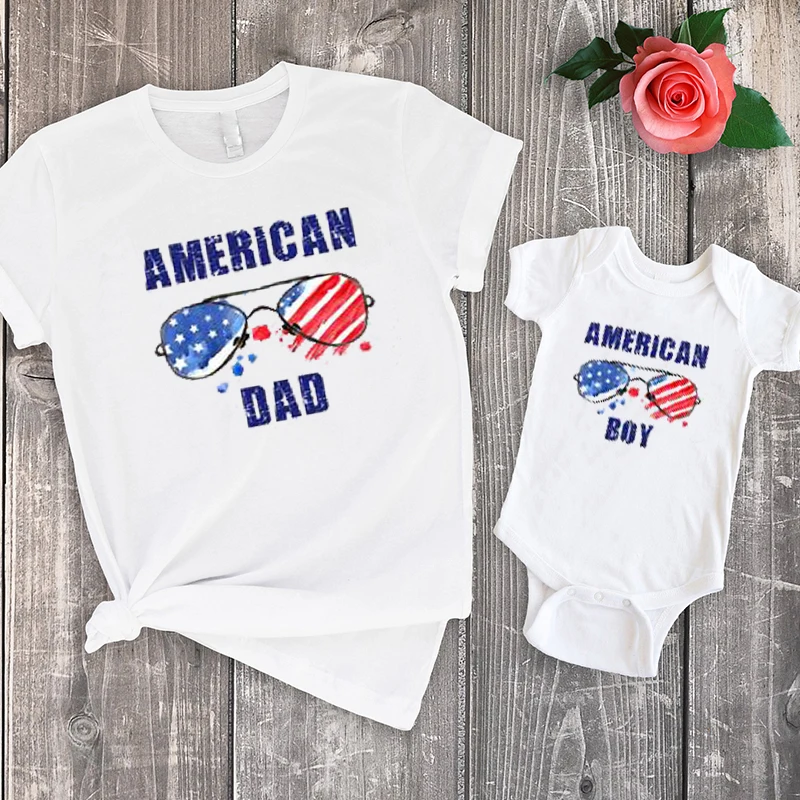 

American Family 4th of July Matching Shirts Dad Baby Tshirt Baby Boho Family Clothing 2022 Summer Kids Tops M