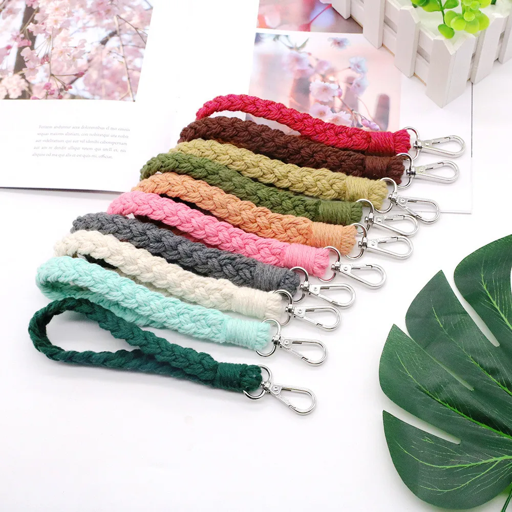 

Handmade Macrame Wristlet Keychain DIY Cotton Rope Ornament Crochet Key Strap Lanyard Ornament Anti-Lost Mobile Phone Chain