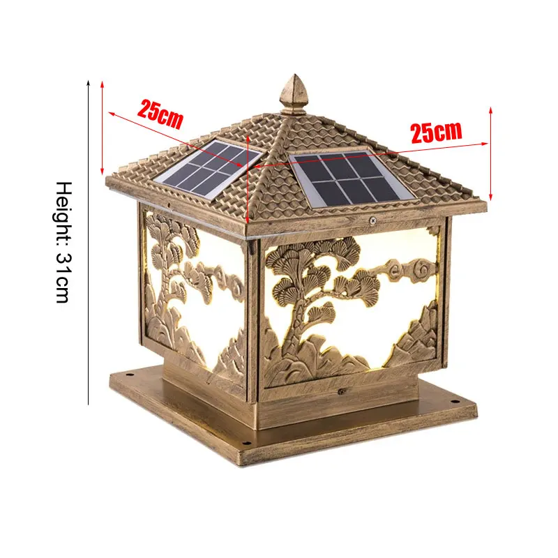 Lampe solaire d'extérieur pour poteau, villa, cour, portail, colonne, étanche, en aluminium, pour ja
