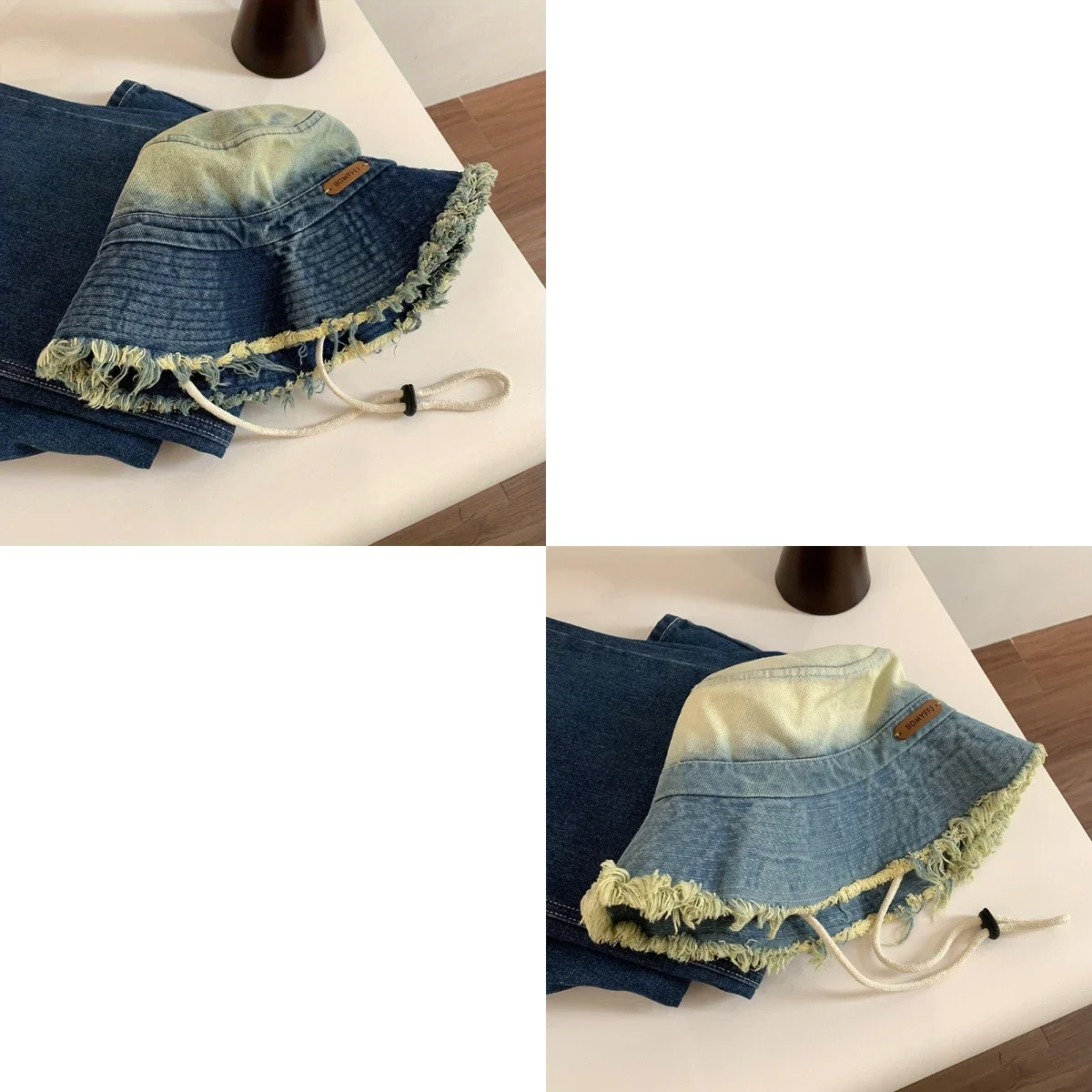 

Gradient Tassel Bucket Hat Washed Denim Large Brim Fisherman's Hat for Man's and Woman's Outdoor Travel Sun Protection Basin Hat