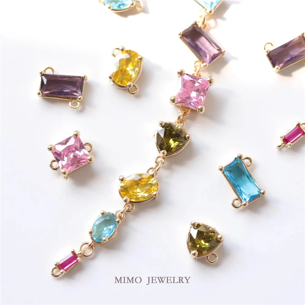 

1PCS Copper Plated with Real Gold, Multi-color Geometric Shape, Colored Glass Zircon Double Pendant DIY Accessory