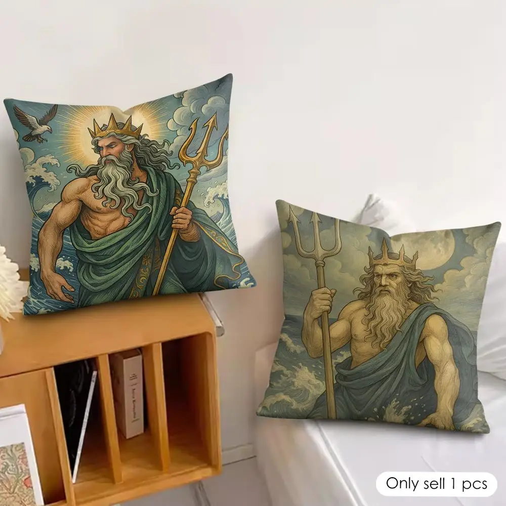 Retro Nordic Mythology Cushion Cover Silky Short Plush Invisible Zipper Dustproof Sofa Pillow Case For Home Decor