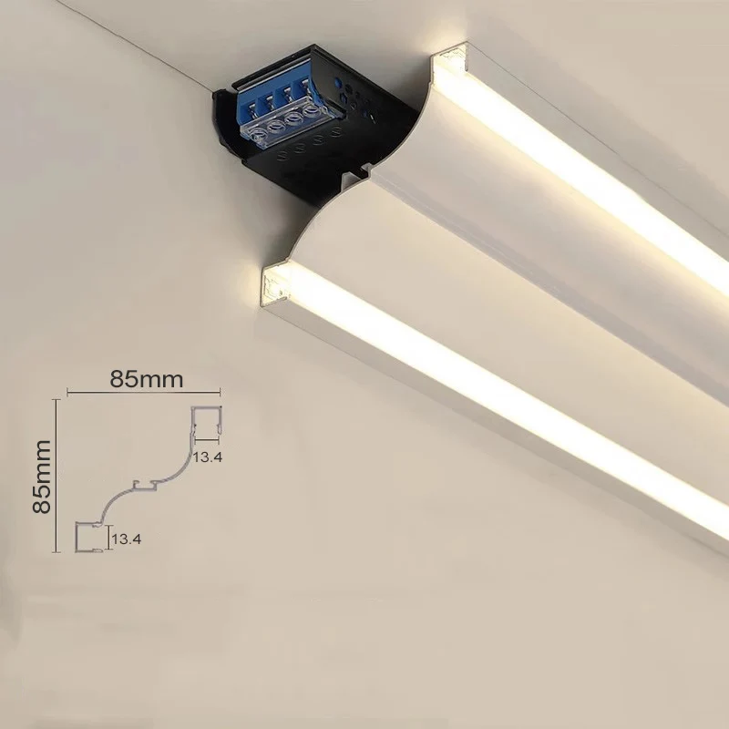 Ceiling LED Aluminum Profile Surface Mounted PC Diffuser Channel Bar Strip Lights Top Corner Luminous Gypsum Line Lamp