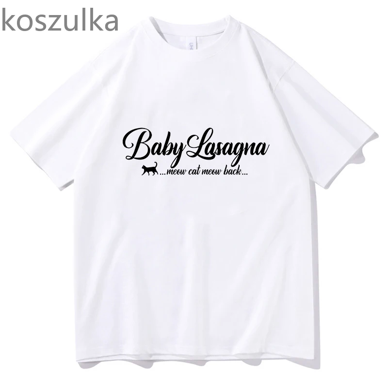 Baby Lasagna Graphic Printing T-shirts Meow Cat Please Meow Back Letter Tee-shirt Cotton Casual Short Sleeve Men Women Tshirts