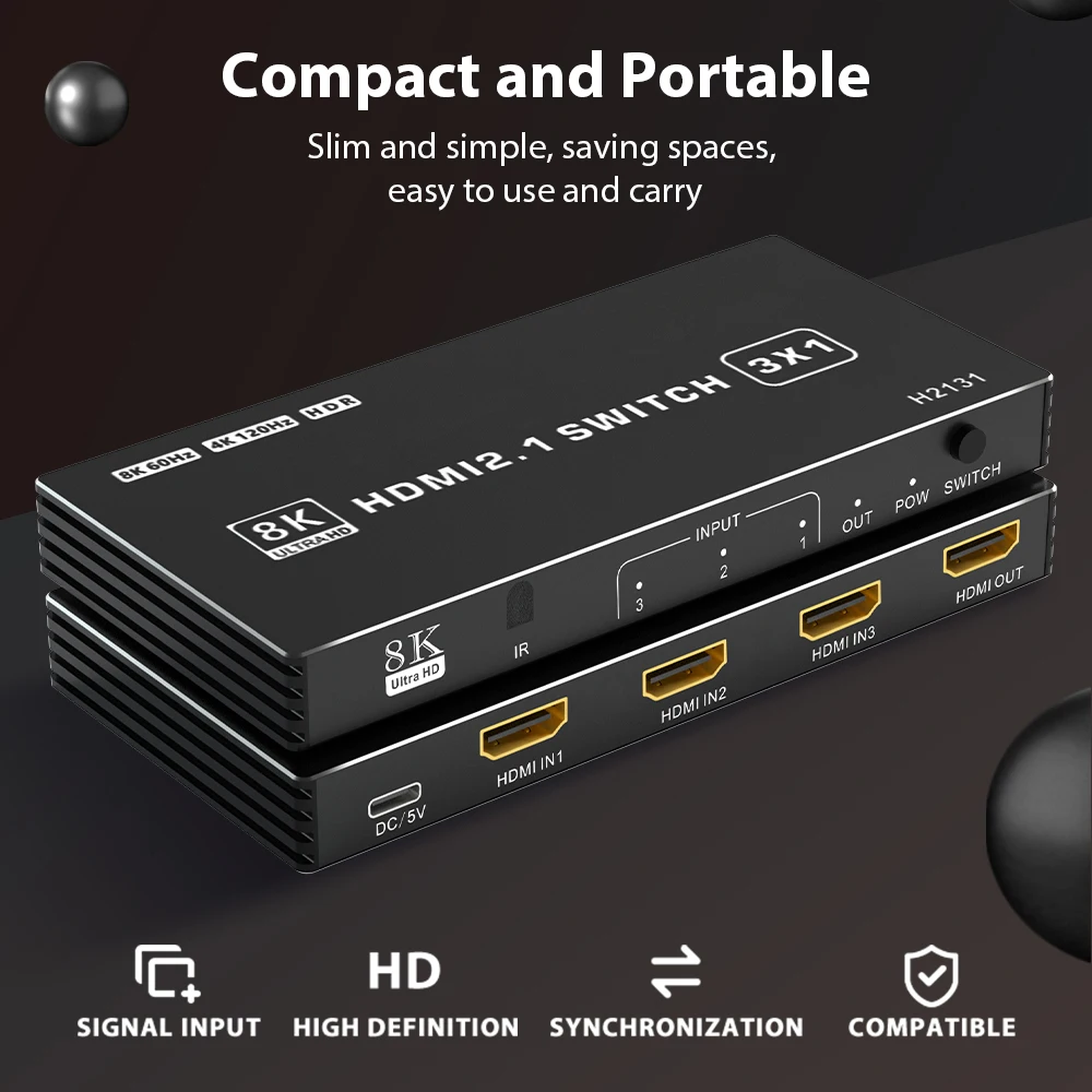 HDMI-compatible 2.1 Switch Splitter 120Hz 5-port 4K 120Hz Splitter Switcher CEC 48gbps Switch 8K with remote Dolby Vison