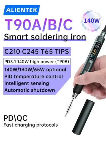 Ferro de solda inteligente ALIENTEK T90 PD 140W temperatura ajustável DC 28V 80-450 ℃   Kit de estação de solda de soldagem C245 C210 T65 Ferramentas