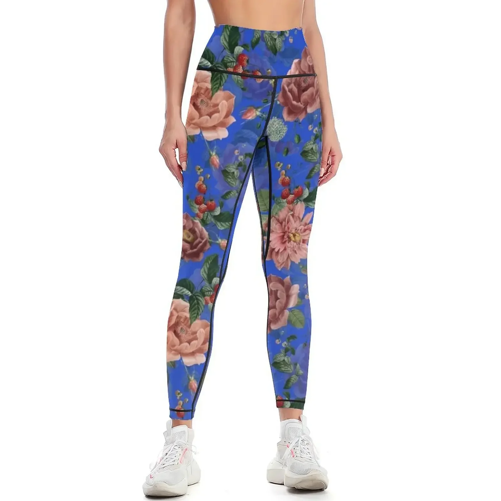 

Royal Blue Vintage Pattern With Roses And Raspberries Leggings exercise clothing for flared joggers for Womens Leggings