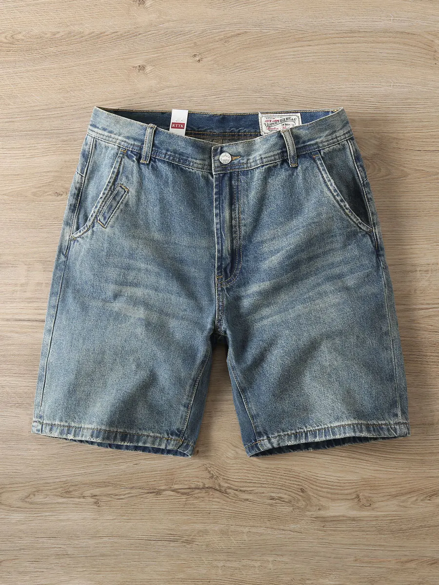 

American Retro Men's Cotton Casual Shorts Summer Slim Fit Workwear Trendy Outerwear Four-Part Jeans Youthful Popular Jeans