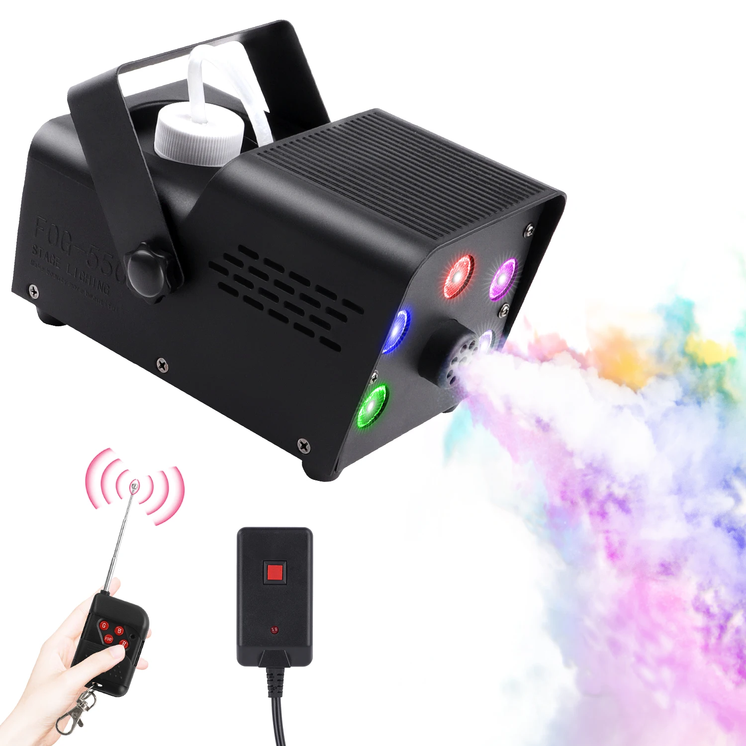 Yiflamefly 550W Fog Machine With Colorful 5PCS RGB LED Stage Light Remote Control Smoke Machine Fogger For Wedding Party Bar