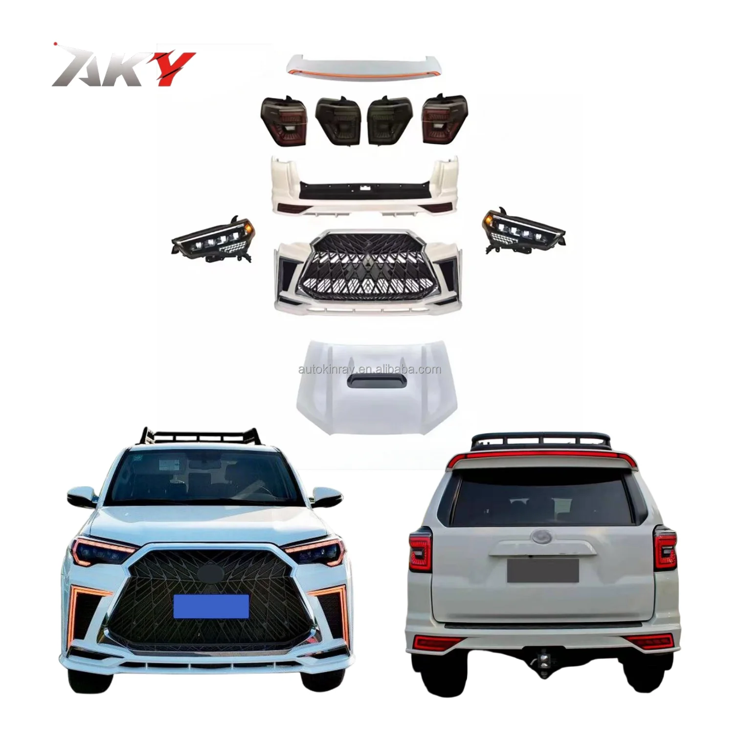 

Modification Bodykit for 4 Runner 2010-2021 Upgrade to Lexus Grille Assemble Bumper Grille 4 Eyes Headlights Hood Spoiler Bumper