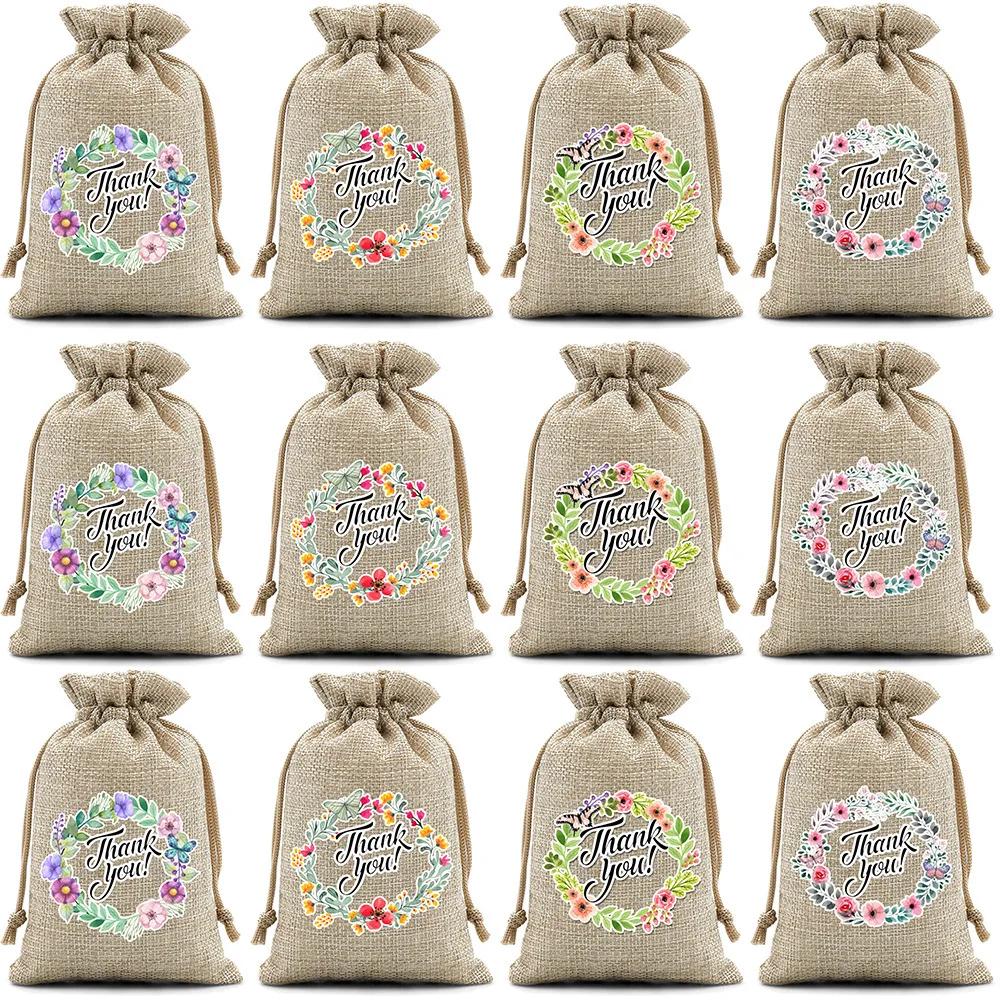 36pcs/lot 10*14cm Thank You Drawstring Bags Burlap Pouches Thanksgiving Day Wedding Party Gift Packaging Bag