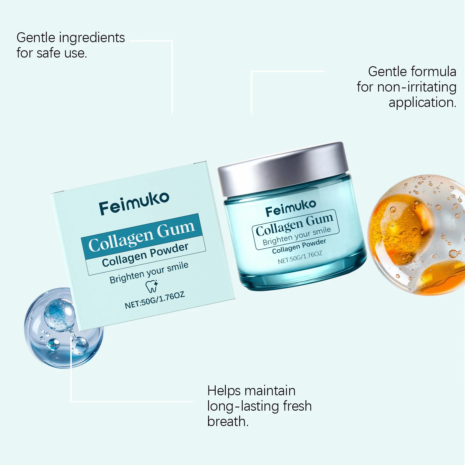 Collagen Teeth Whitening Powder Deep Cleansing Gum Protection Improve Yellowing Teeth Fresh Breath Brightening Tooth Powder 50g