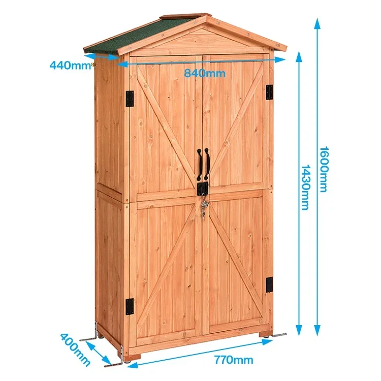 Outdoor Storage Garden Tool Cabinet Rainproof Large Anti-corrosion Solid Wood Backyard Tool House