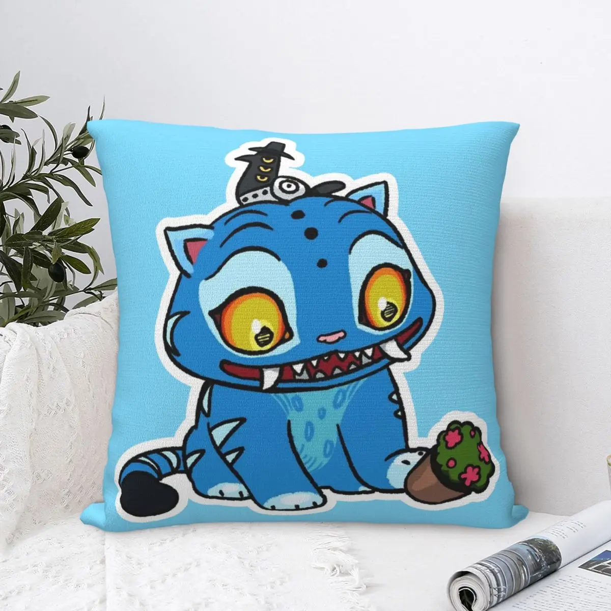 

Derpy Blue Tiger Play With Pot Square Pillow Case Polyester Decorative Pillow KPop Demon Hunters Casual Cushion Covers