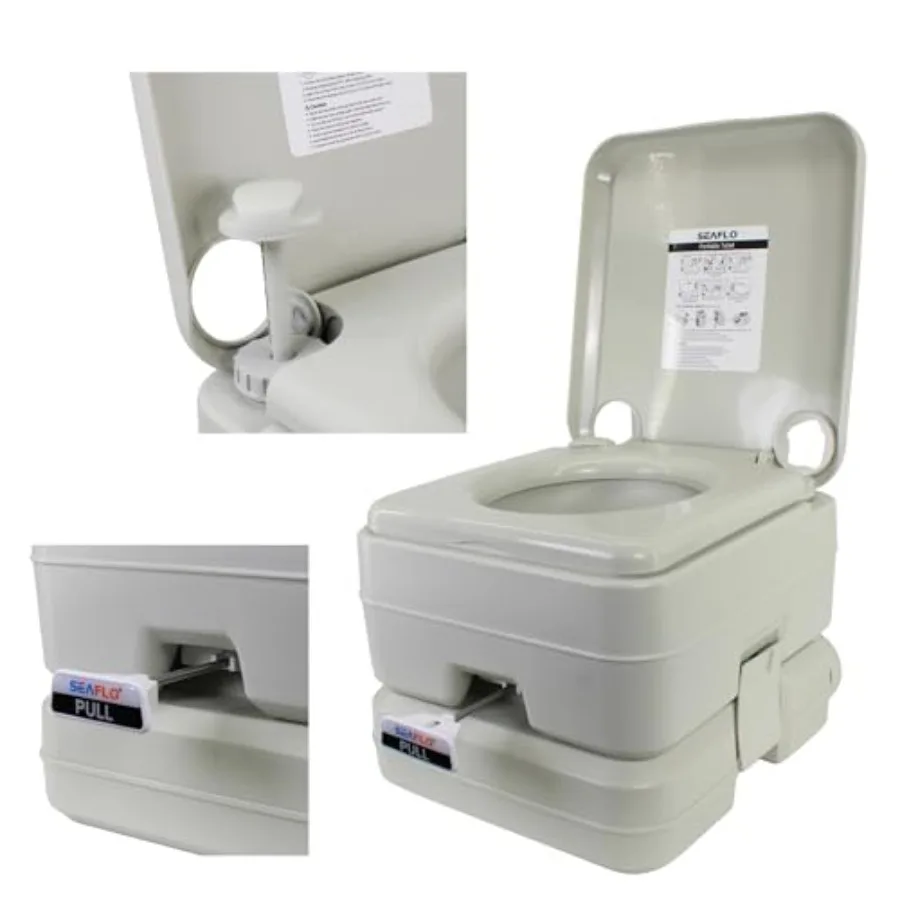 Portable toilet for camping RV boat elderly off-grid use, durable plastic construction, gray color, 5.8-gallon waste capacity w - view 2