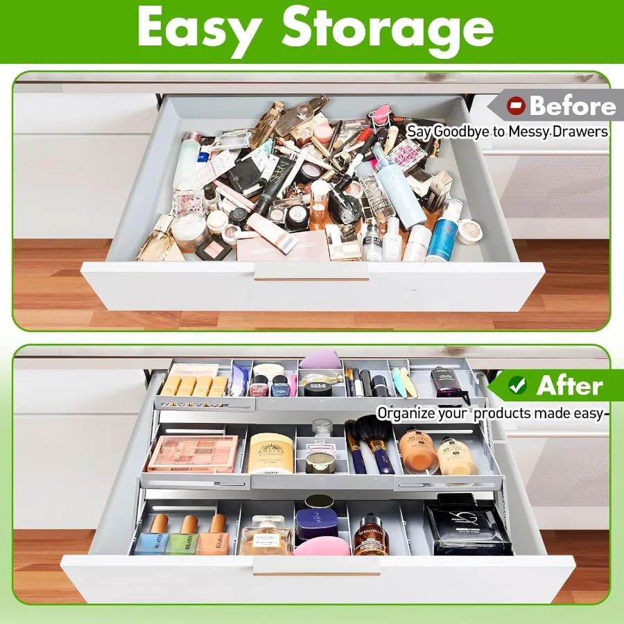 Organizer do szuflad z 3 poziomami, rozszerzalny organizer do szuflad, wielopoziomowy inteligentny organizer do szuflad na kosmetyki, biżuterię, do biurka, biura, do przechowywania.