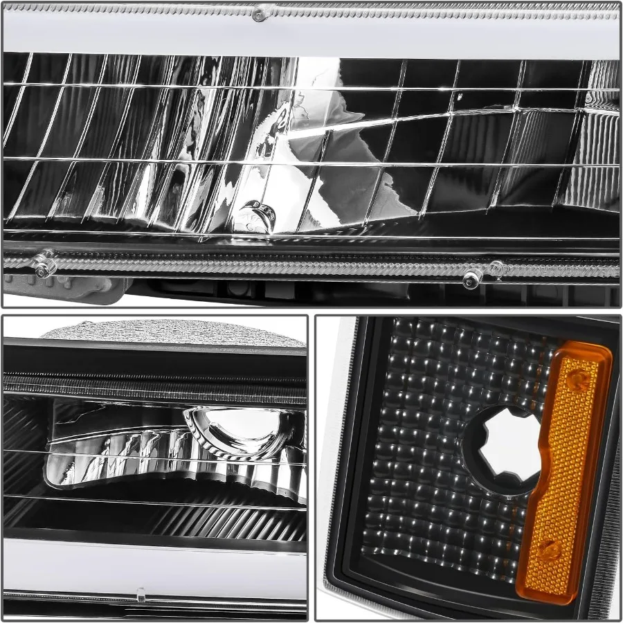 مصباح أمامي LED DRL طراز C + إشارة ممتصة للصدمات + مجموعة مصابيح زاوية متوافقة مع 92-99 Chevy GMC C/K 1500 2500 Suburban Yukon، أسود/Ambe