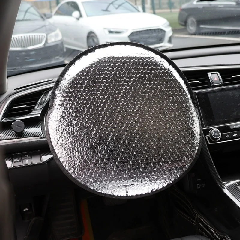 40x40cm Car Steering Wheel Anti-Heat Sun Shade Cover High Quality Silver Double Thick Sun-proof Anti-UV Protect Parasol Shield