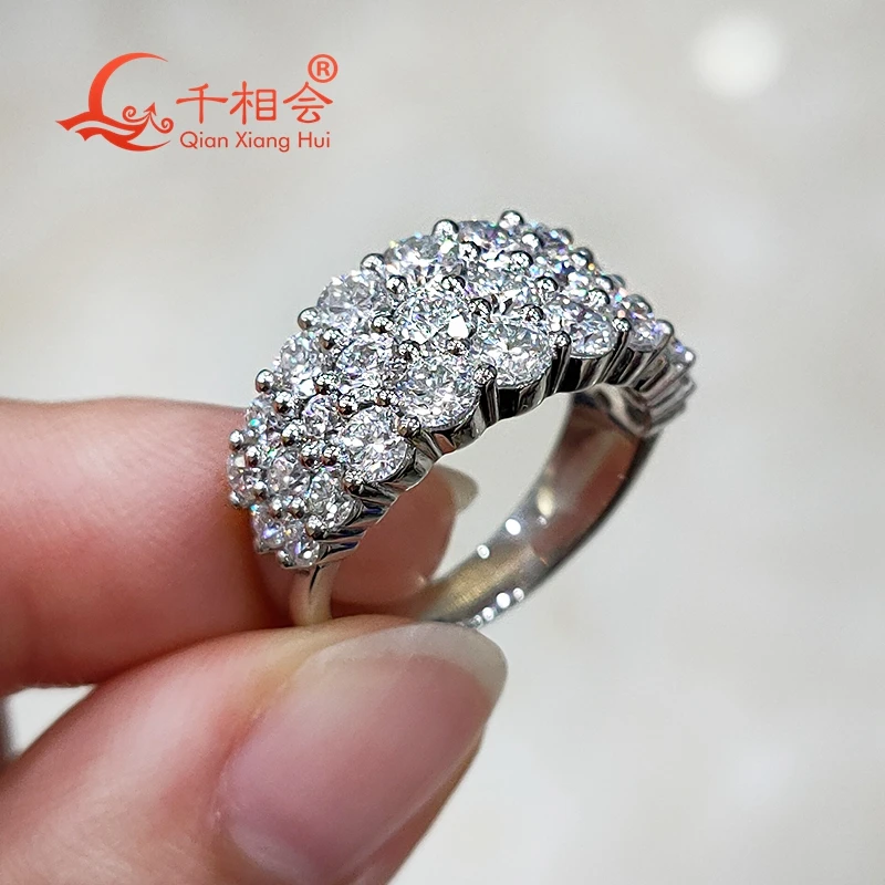 Luxurious Three Rows White Moissanite 3.2ct D Half Eternity Band Ring 925 Sterling Silver Engagement Ring Sector Shape