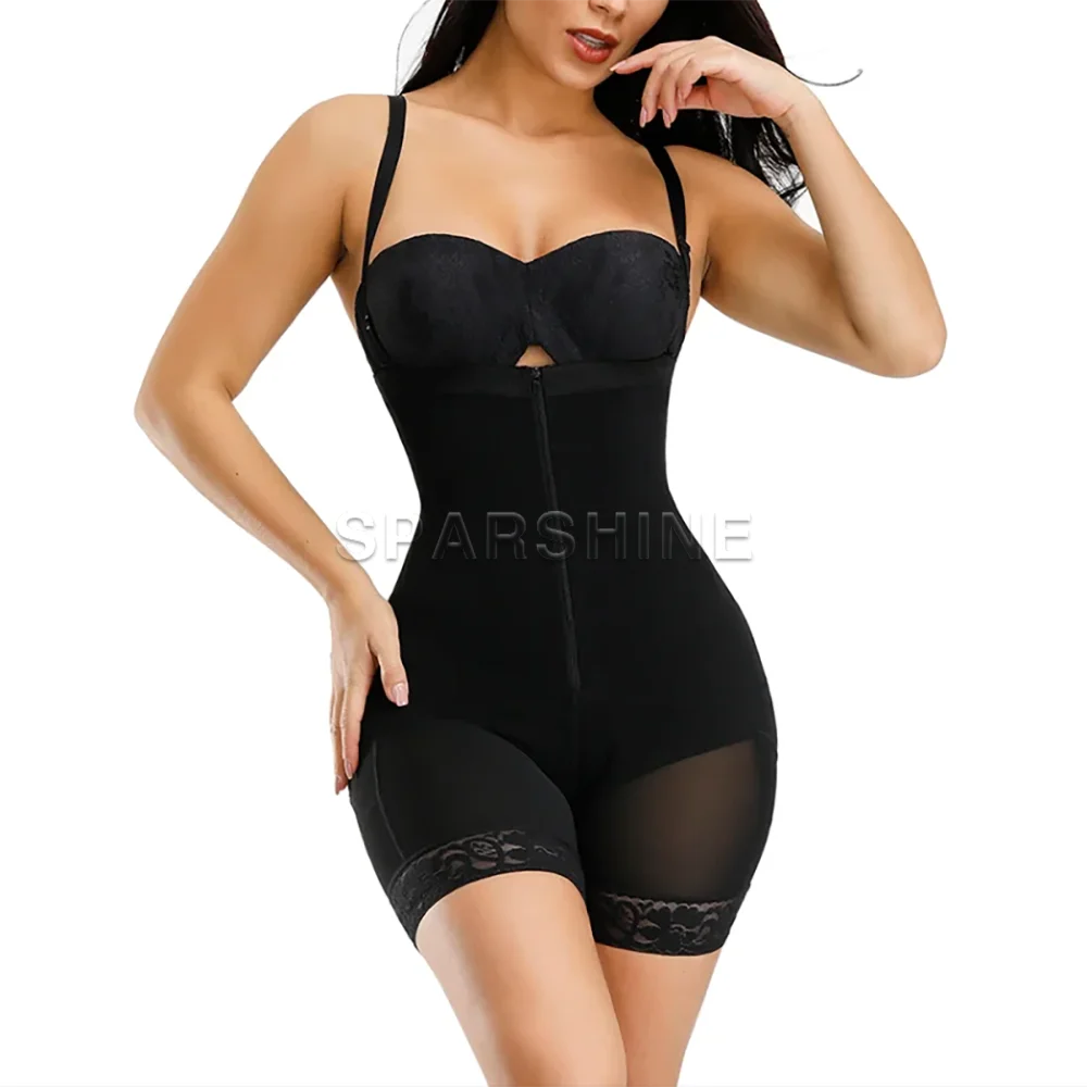 Fajas Woman High Compression Waist Trainer Open Bust Shapewear Sexy Lace Slimming Butt Lifter Flat Belly Body Shaper Bodysuit