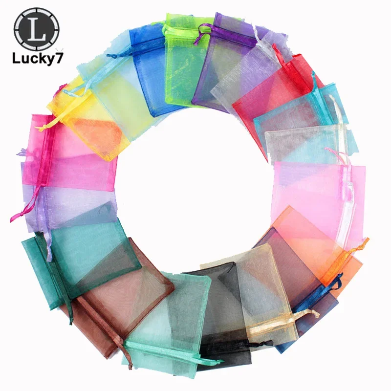 50Pcs/lot Jewelry Wedding Gift Pouch Draw String Candy Birthday Party New Year Gift Bag Bunch of Yarn Bags Candy Color Bags