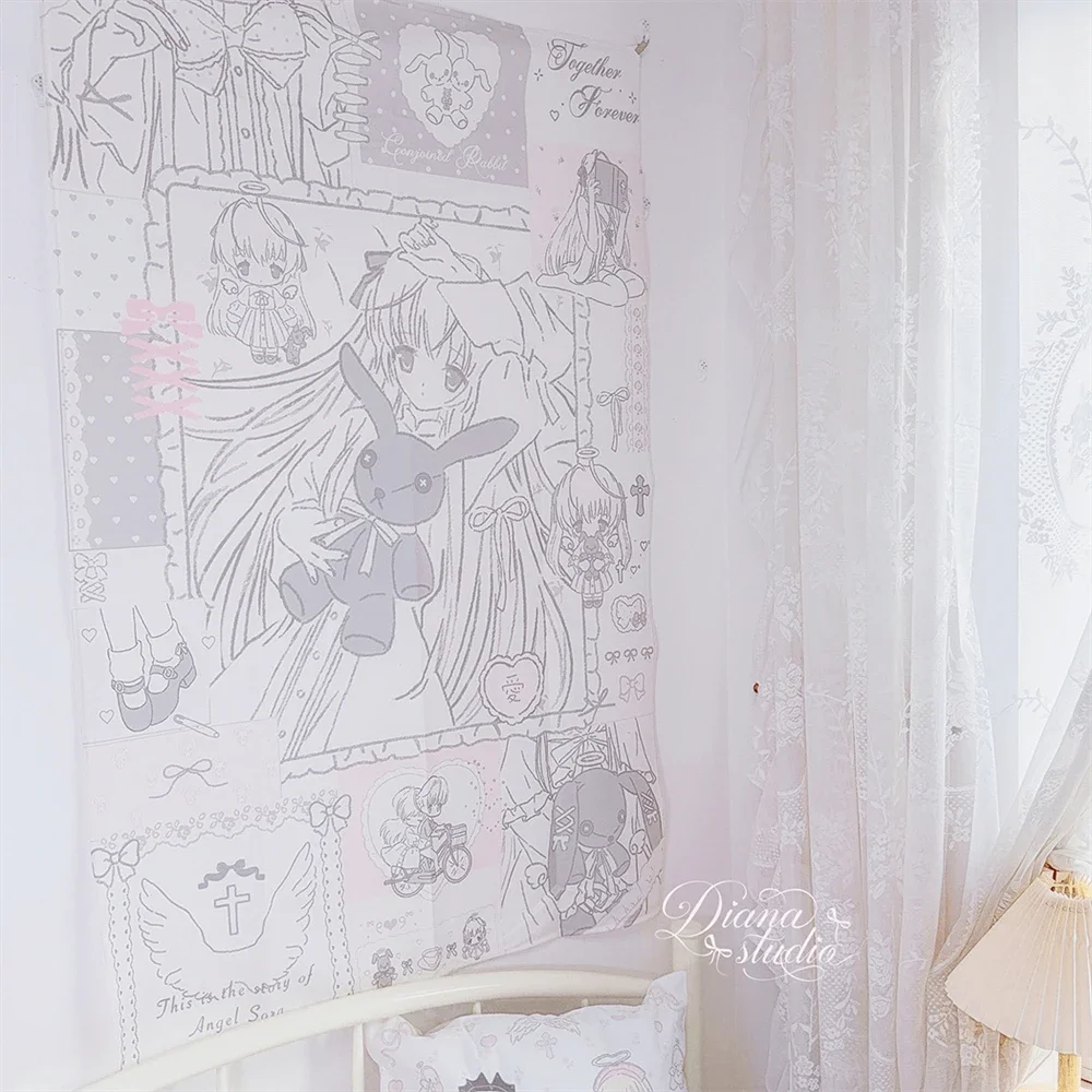 Dreamy And Cute Tapestry Background Cloth Girl's Heart Dormitory Cute Home Bedroom Decoration Short Plush Tapestry
