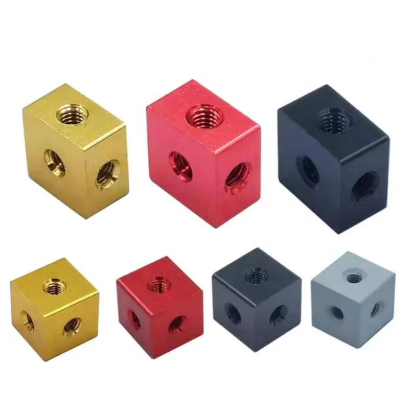 6-Sided M3 M4 M5 M6 Screw Holes Nut Block Aluminum Alloy Locking Connection Square Nut Bracket Fixing Thread Plate Block Cube