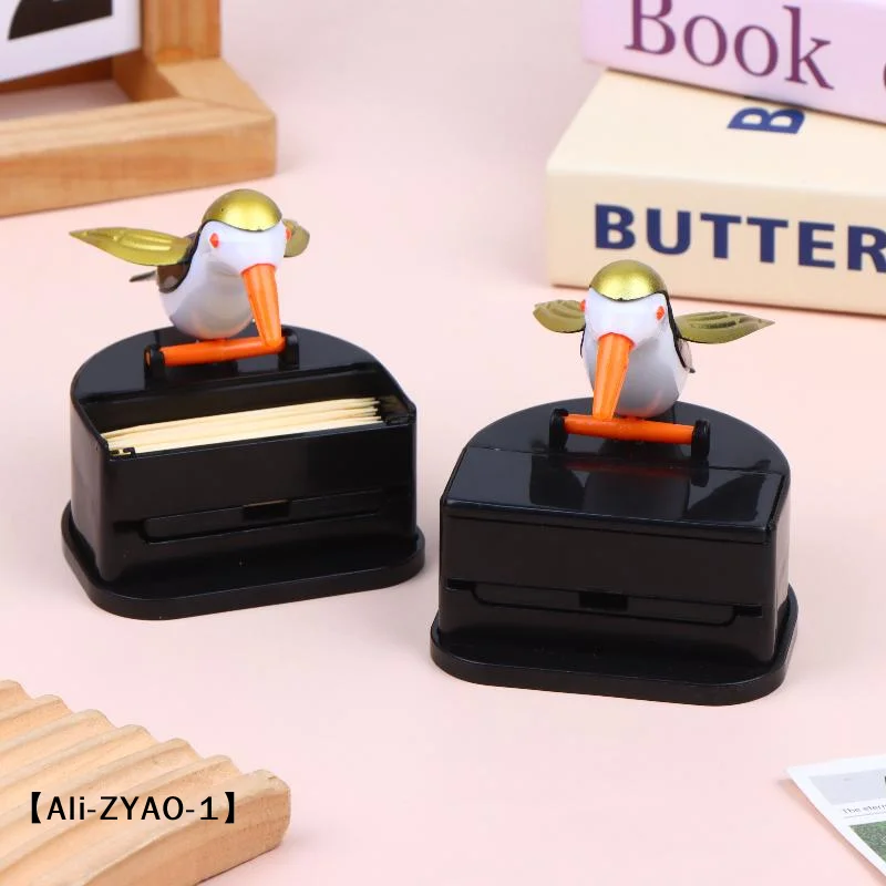 【O】Cartoon Hummingbird Toothpick Container Automatic ABS Toothpick Dispenser Holder Box Home Decoration Kitchen Accessories