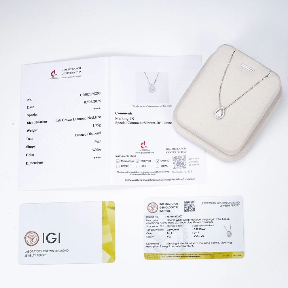 0.5CT Pear Shape Real Lab Grown Diamond Necklace With IGI Certificate 9K Gold Pendant For Women Girls In Stock MSN-991