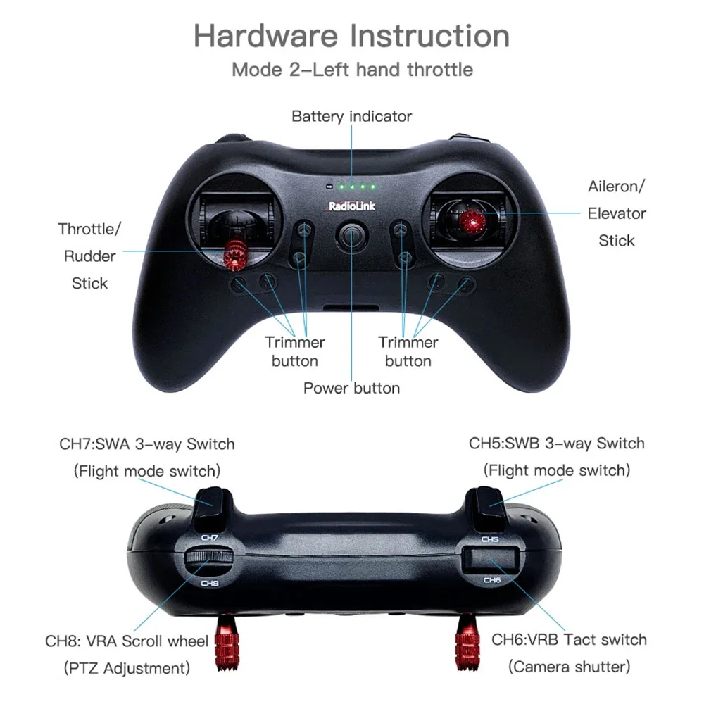 Radiolink T8S 2.4G 8 Channel Radio Remote Transmitter with Receiver R8EF Game Shape Controller 2000m for FPV Drone RC Aircraft