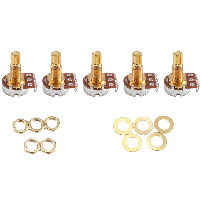 Guitar Potentiometer Audio Volume&Tone Pots Switch Control A500k Split Shaft Taper Potentiometers Gold Pack Of 5