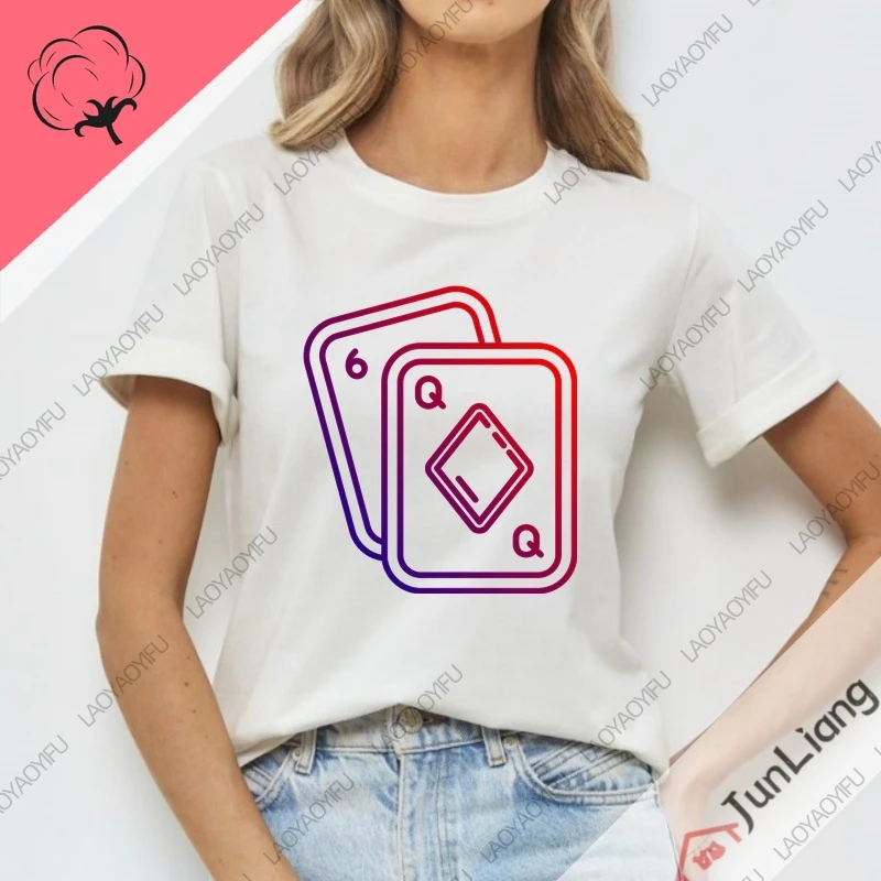 Queen Of Spades Print Men's Clothing 100% Cotton Mens Clothes Streetwear Funny T Shirts Women's T-shirt Short Sleeve Tee Y2k