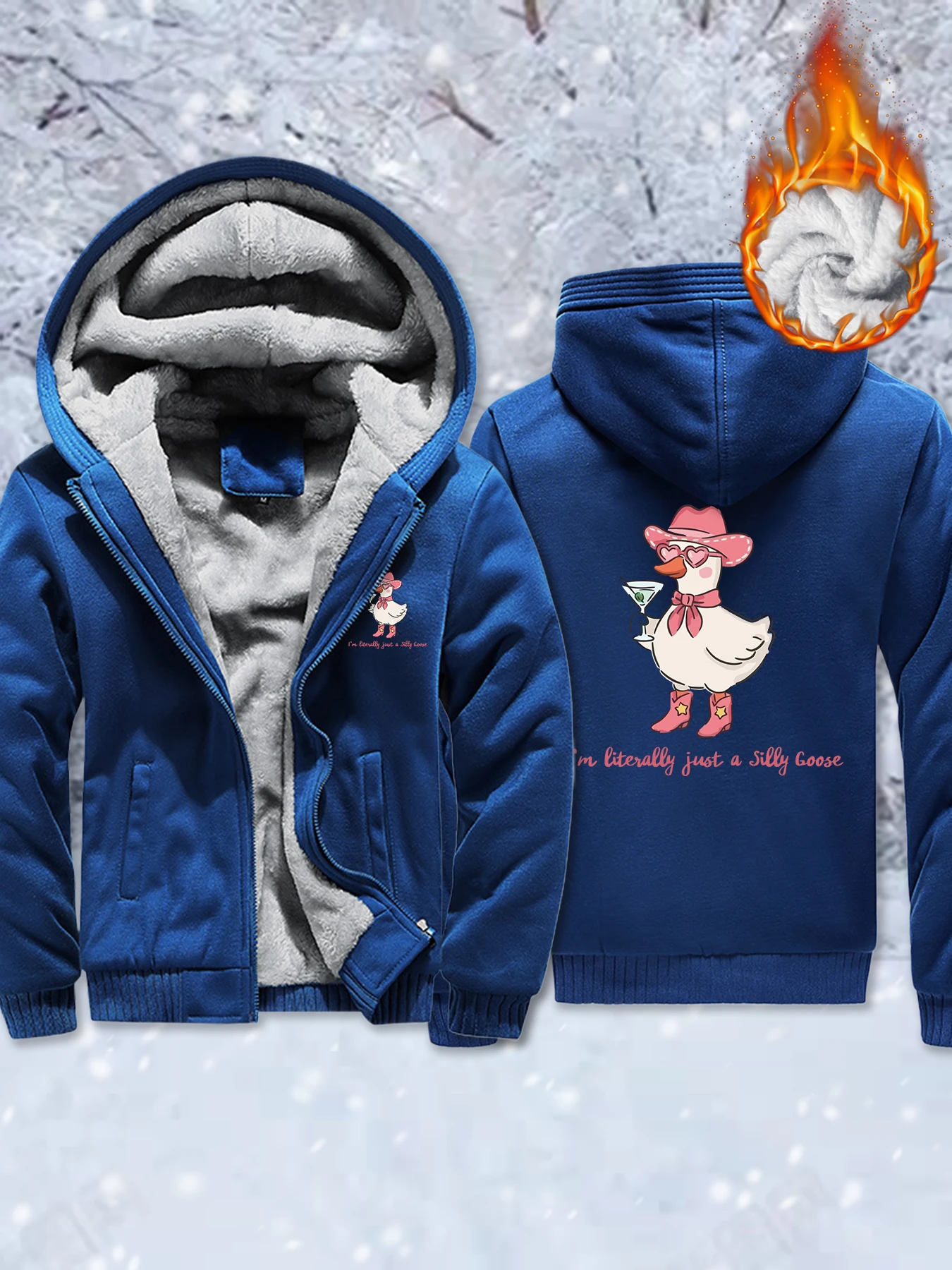 

Pink Love Silly Goose Print Men Thicken Coats Fleece Zipper Male Jacket Vintage Oversized Streetwear Winter All-Match Clothes