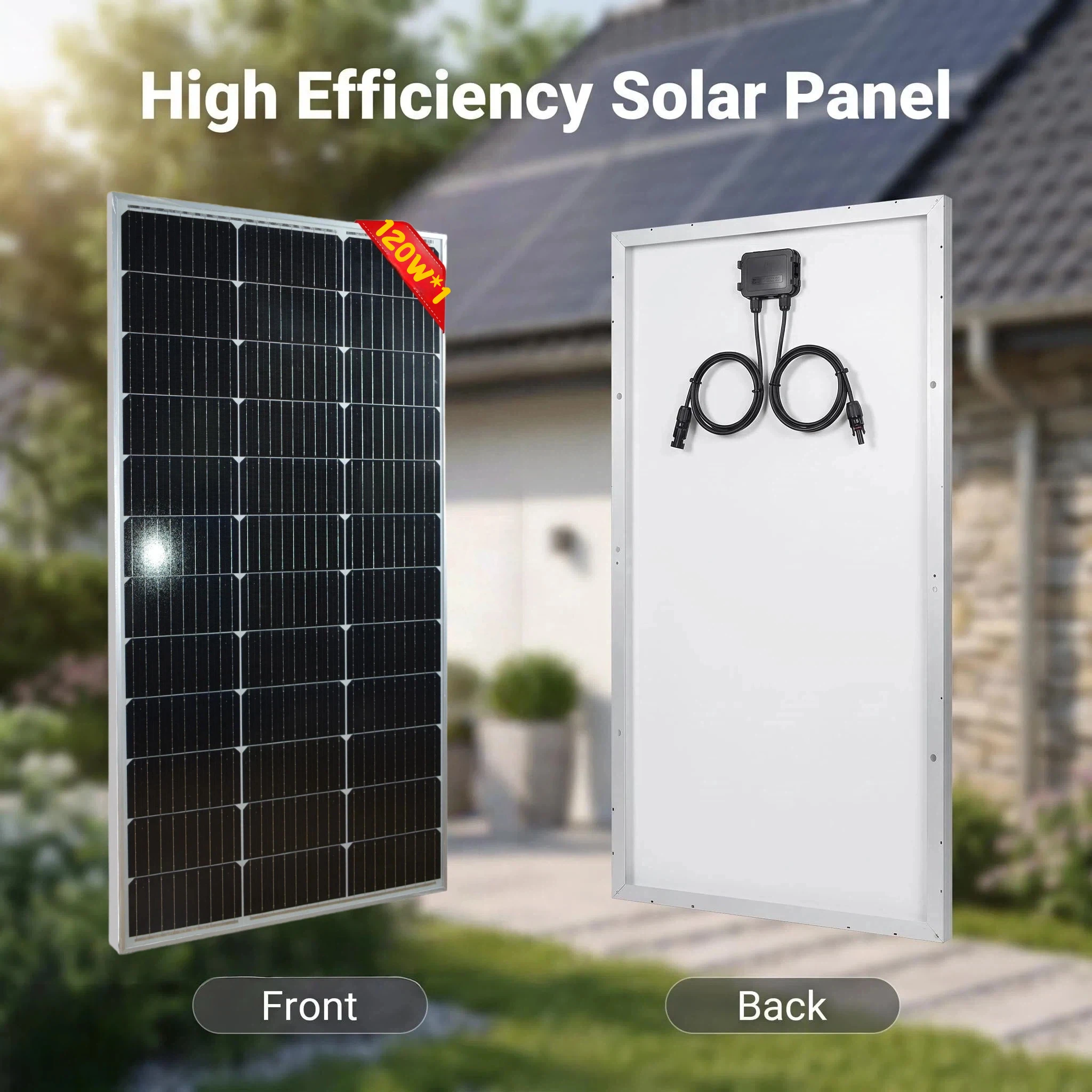 120W Monokristallines Solarpanel für Wohnmobile, 18 V zum Laden von 12 V-Batterien, Wohnwagen, Garten, Wohnmobil, Boot und Hausdach