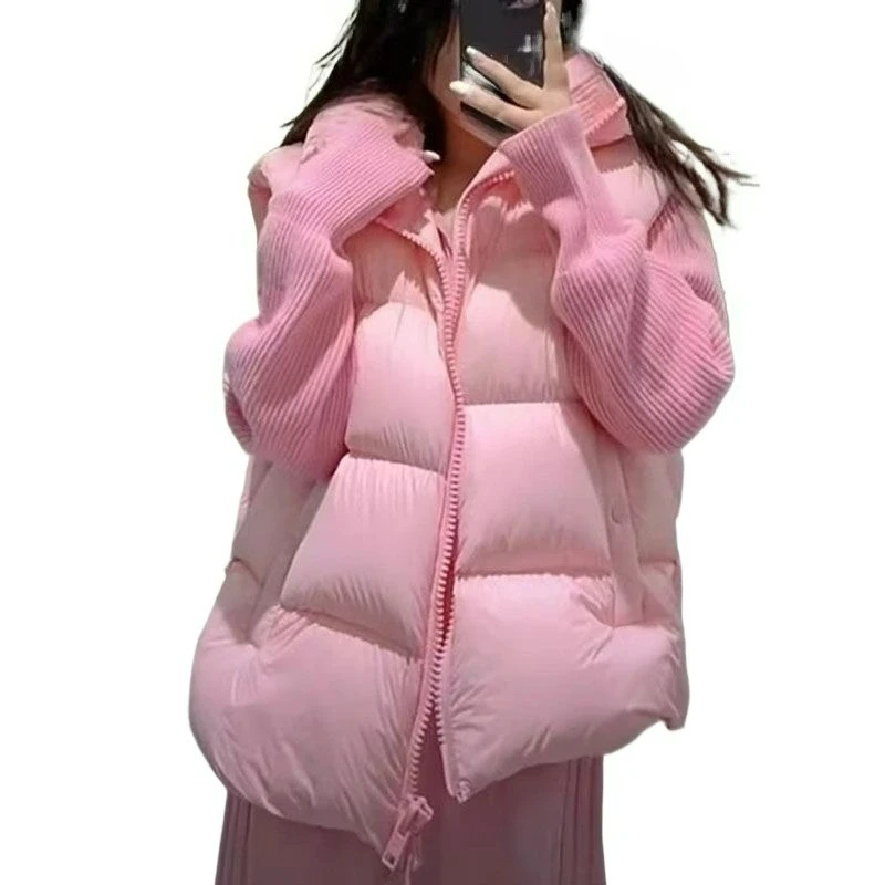 

Thickened Fashionable Double-zipper Stand-up Collar Cotton-padded Vest for Women 2026 Autumn/winter New Stylish Warm Waistcoat