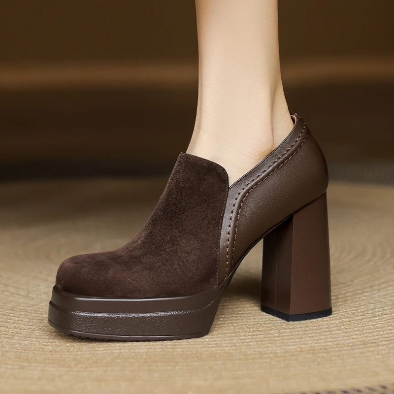 

Women's High Heels Shoes Suede Designer Dress Chunky Shoes for Woman Fashion Pumps 2026 Spring Elegant Luxury Mujer De Zapatos