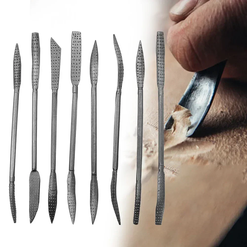 8pcs Wood Working Rasp Riffler File Set Carbon Steel Double Ended Coarse File For Wood Carving 190mm Curved Woodworking Files