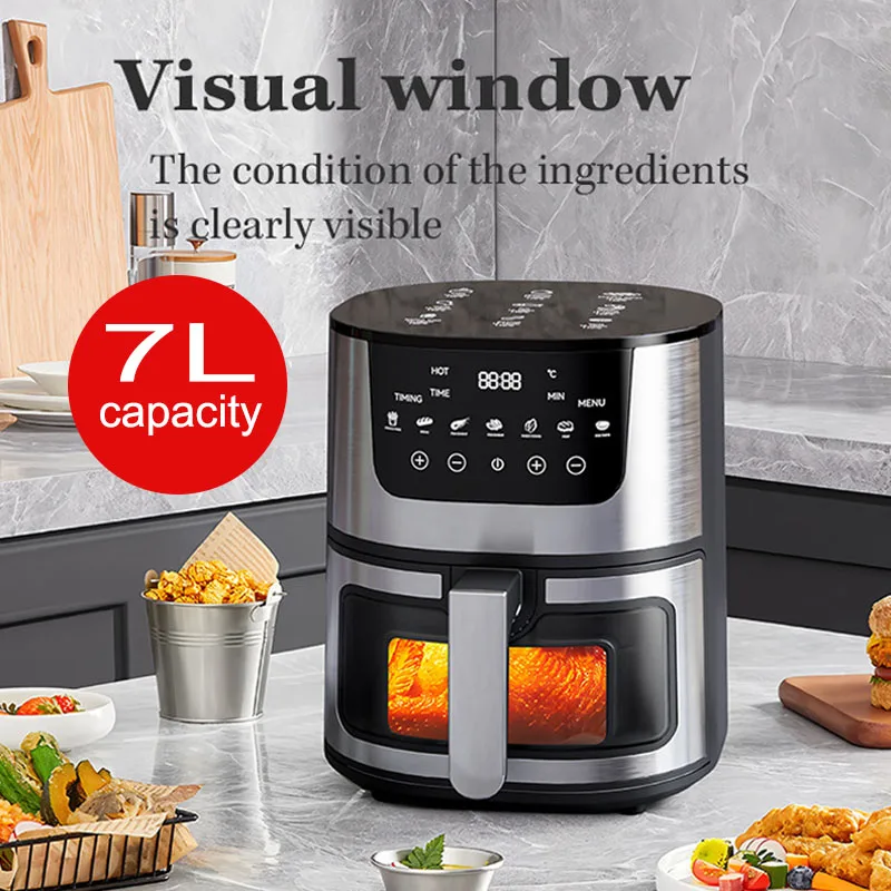 Airfryer Digital Use without oil Visible air fryer Smart touch home 7L large capacity stainless steels electric oaster Oven