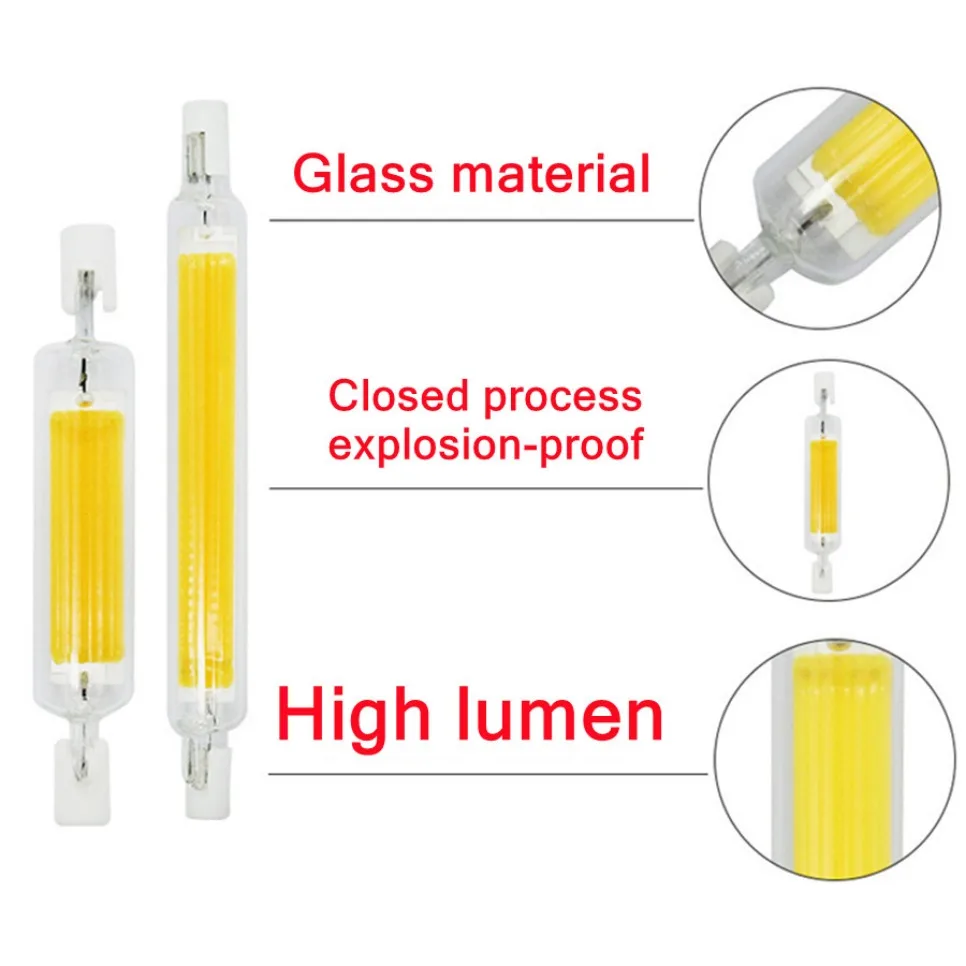 Tubo de vidro de alta potência COB, LED R7s, 78mm, 189mm, 118mm, J78, J118, lâmpada, CA 110V, 120V, 130V, 220V, 240V, casa, substituem a lâmpada do halogênio