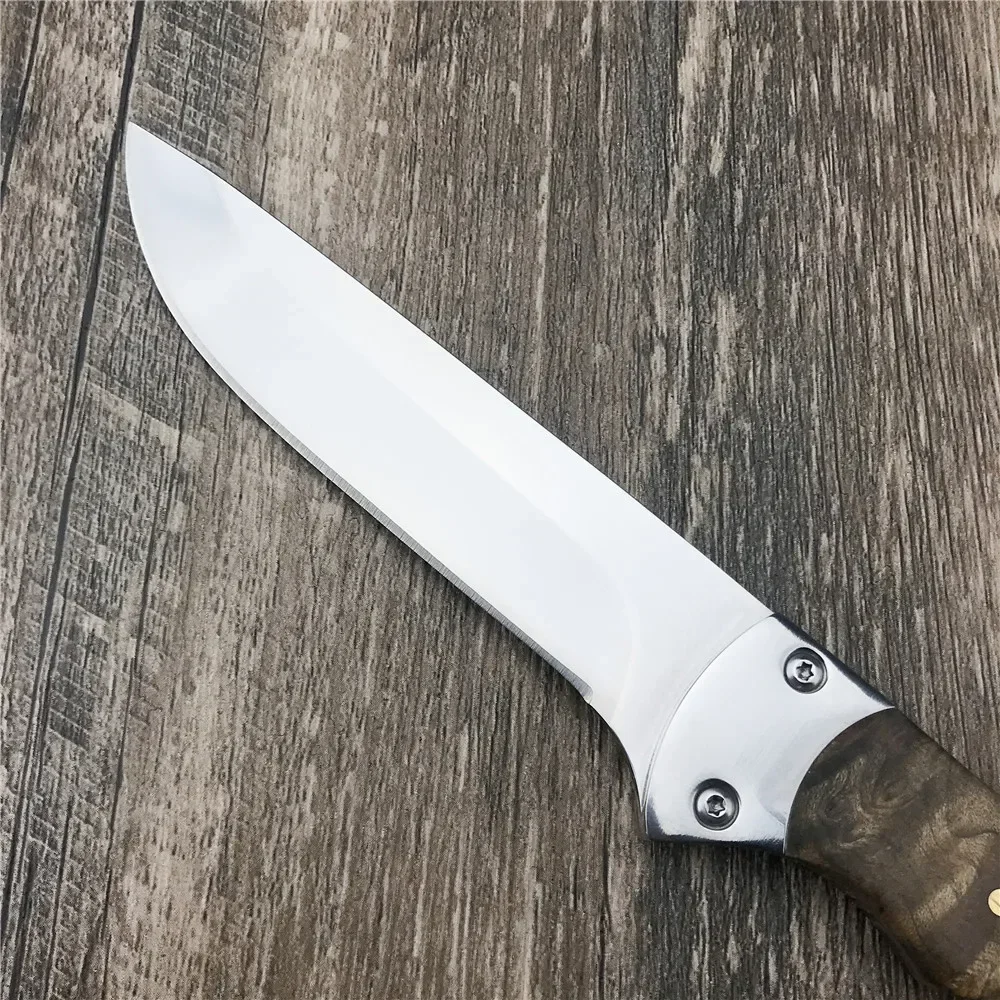 Premium 440C Stainless Steel Fixed Blade Knife, Natural Olive Wood Handle, Outdoor EDC Hunting Camping Utility Knife