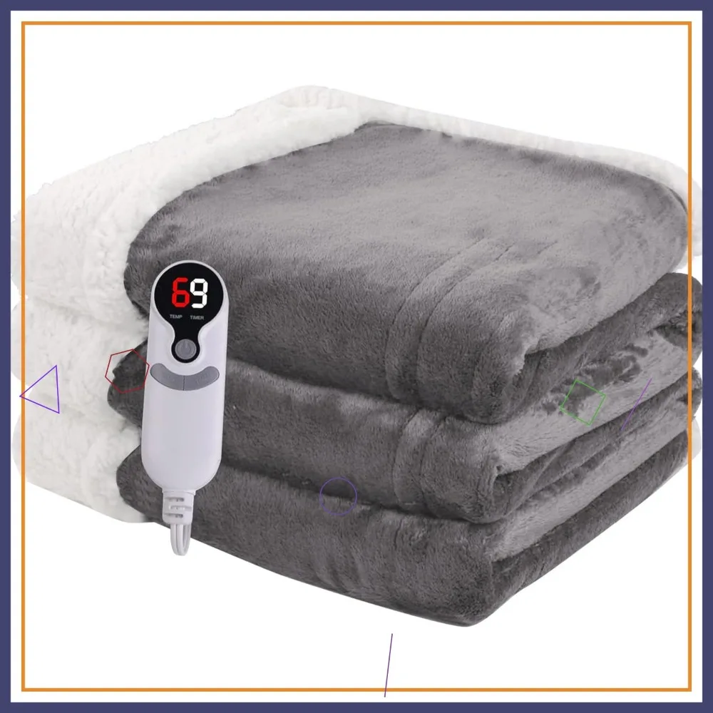 

Full Size Electric Heated Blanket 72x84 Flannel Soft 6 Heat Settings Auto Off Machine Washable Light Grey