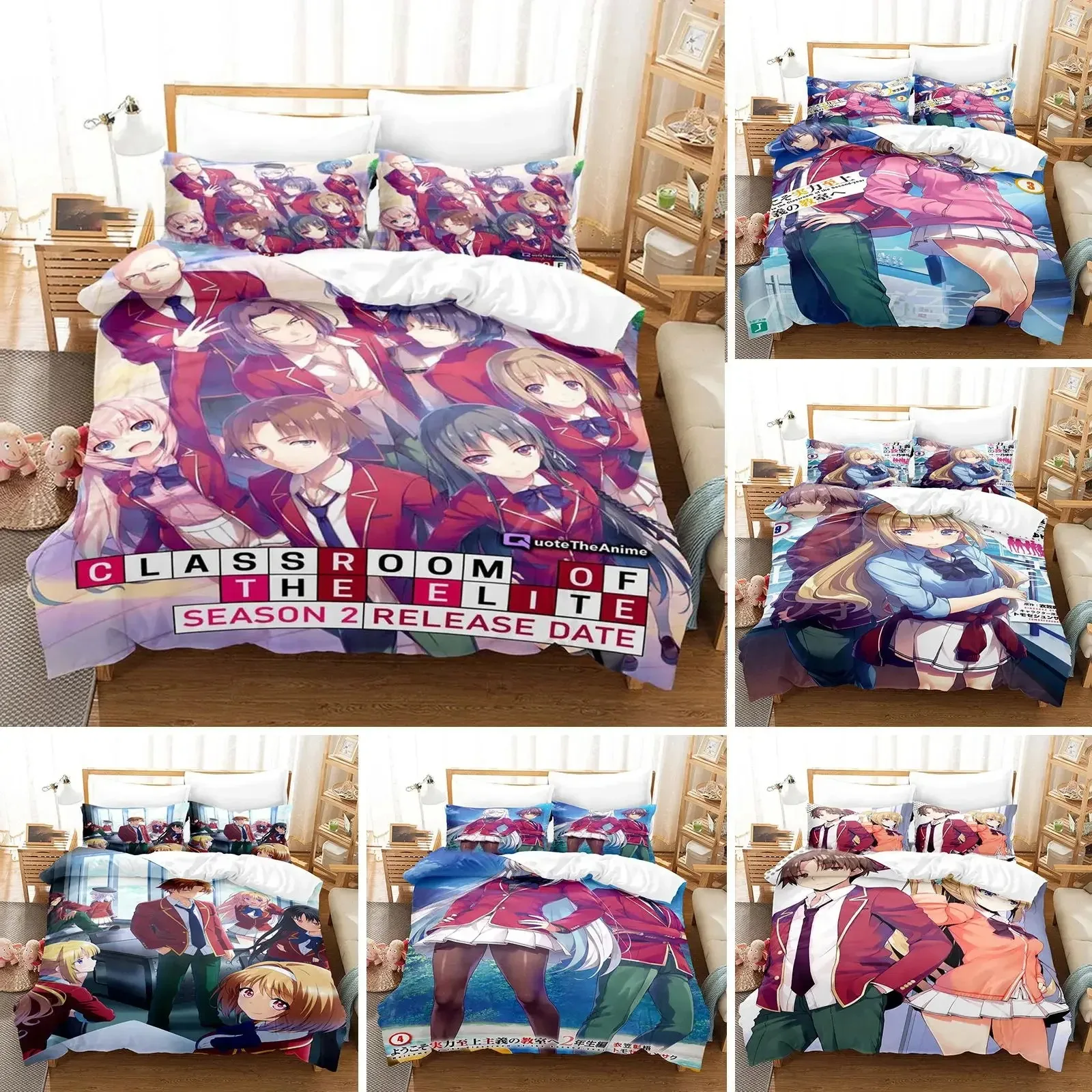 

3D Printed Classroom of the Elite Bedding Set Anime Duvet Cover Double Twin Full Queen King Adult Kids Bedclothes Quilt Cover