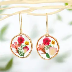 Pendientes colgantes de flores naturales para mujer, aretes de flores prensadas coloridas, pendientes de pétalos florales de resina epoxi únicos, venta al por mayor