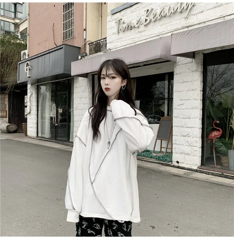 Korean Style Hoodies Harajuku Black Hip-hop Chic Teens Sweatshirts Autumn Trendy All-match Daily Simple Womens Y2k Streetwear