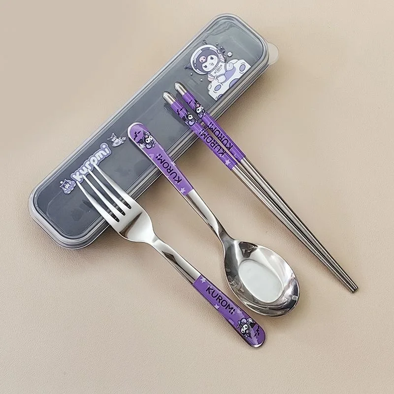 طقم أدوات مائدة محمولة برسوم كرتونية لطيفة من ماي ميلودي مكون من ثلاث قطع للطلاب والبنات، هدية عيد ميلاد كاواي للأصدقاء #3