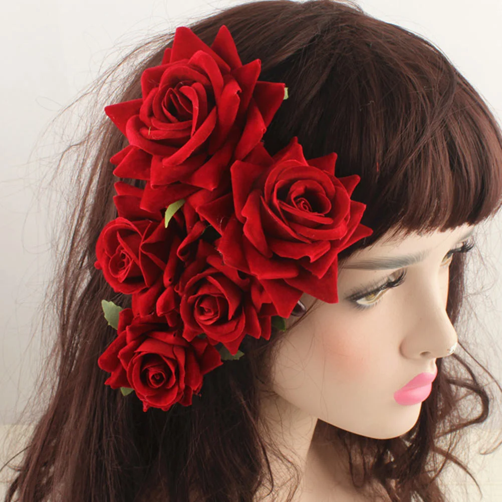 Comb Hair Rose Flower Floral Wedding Flamenco Dancer Hairstyles Burgundy Red