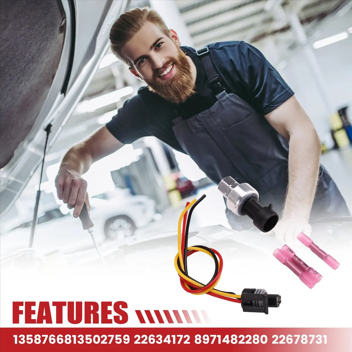 #05Y A/C Refrigerant Pressure Switch Sensor&Connector for GM Buick Hummer,A/C Refrigerant Pressure Switch,(ABS+Metal)
