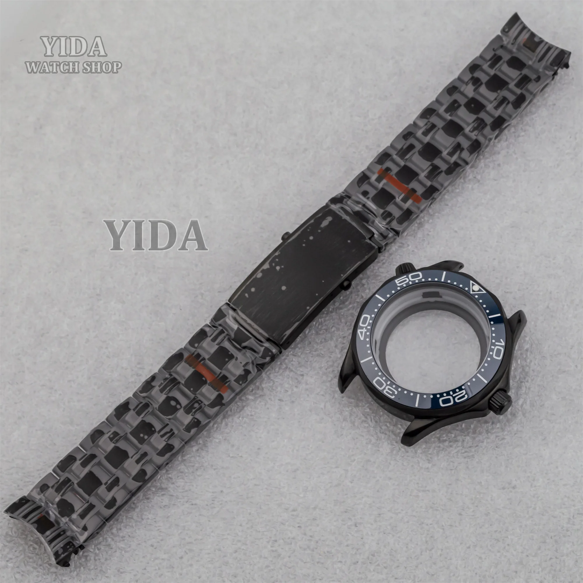 

41mm Case PVD Black Stainless Steel Watch Case Strap Ceramic Bezel for Seamaster 300 NH35/36 Automatic Movement Modified Parts