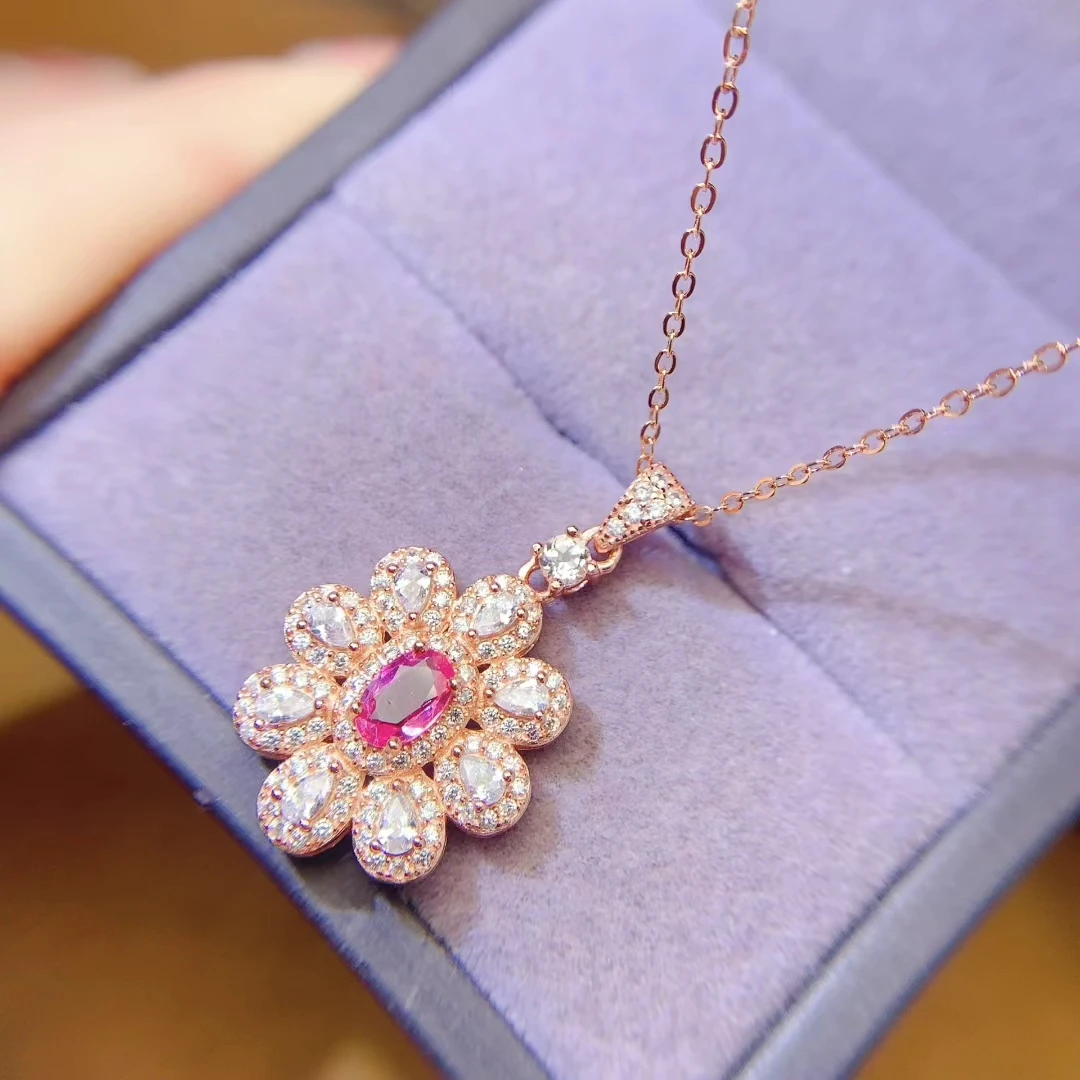 KJJEAXCMY High quality Natural Pink Sapphire Pendant S925 Silver Inlaid Simple Women's Jewelry Support testing Birthday present