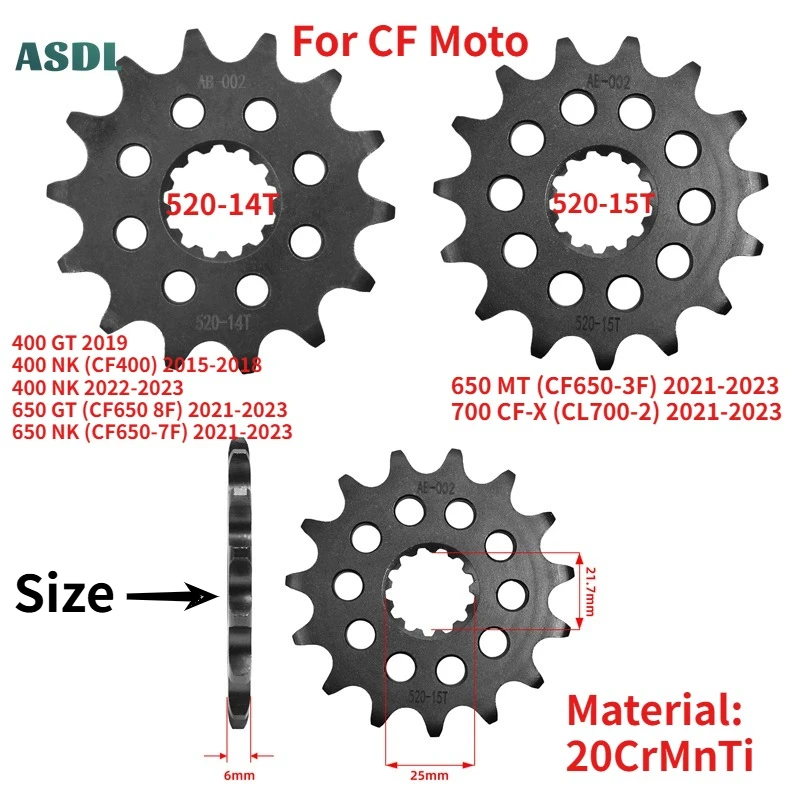 

520 Chain 14T 15T For CF Moto Front Sprocket Gear Star Cam CF400 400 650 GT NK MT 650GT CF650 700 CF-X CL700 2021 2022 2023